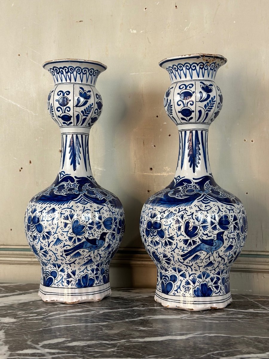 Pair Of Tulipieres In Delft Earthenware, XIXth Century