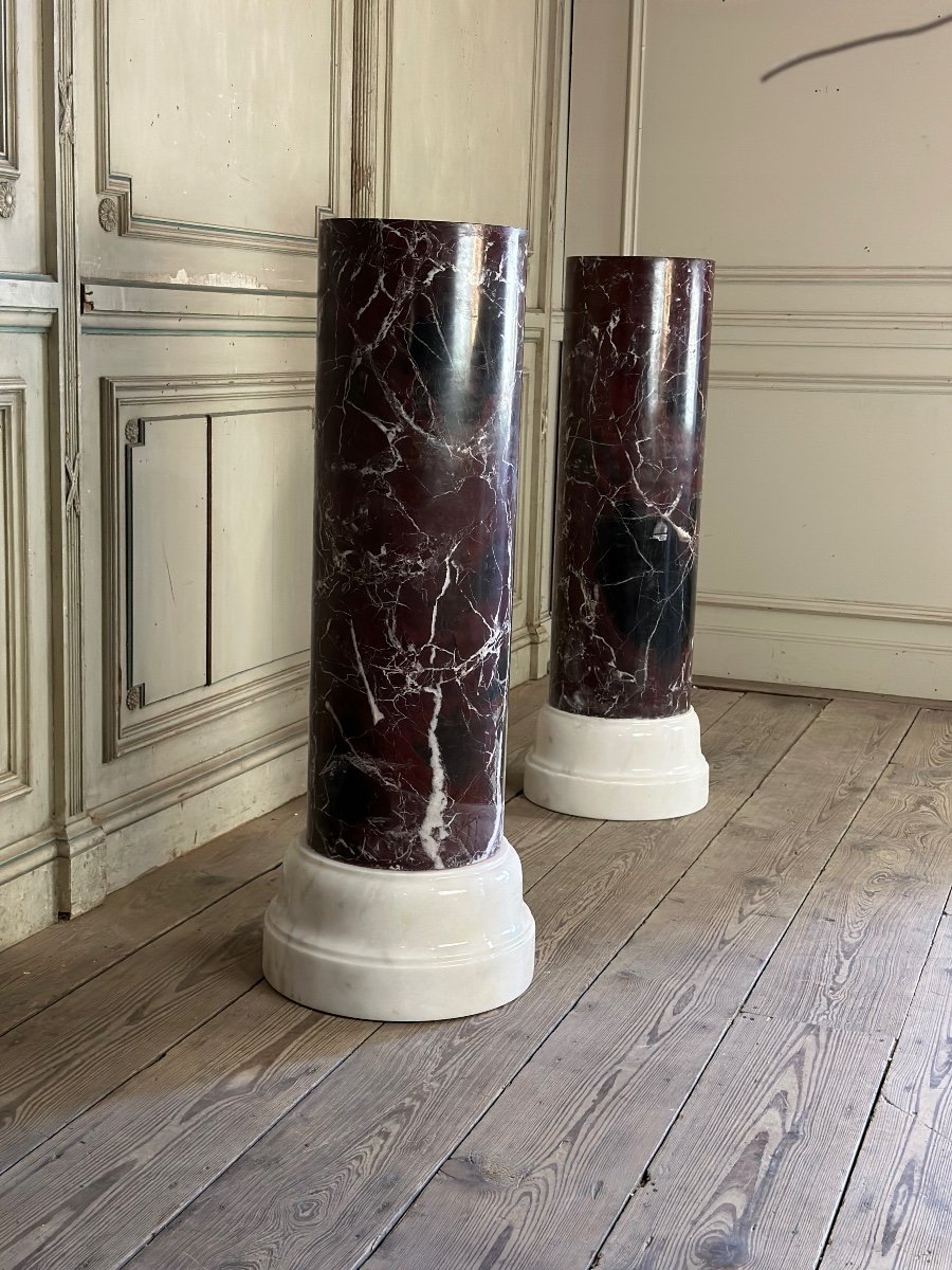 Paire De Colonnes En Marbre Levanto Et Blanc De Carrare vers 1990-photo-4