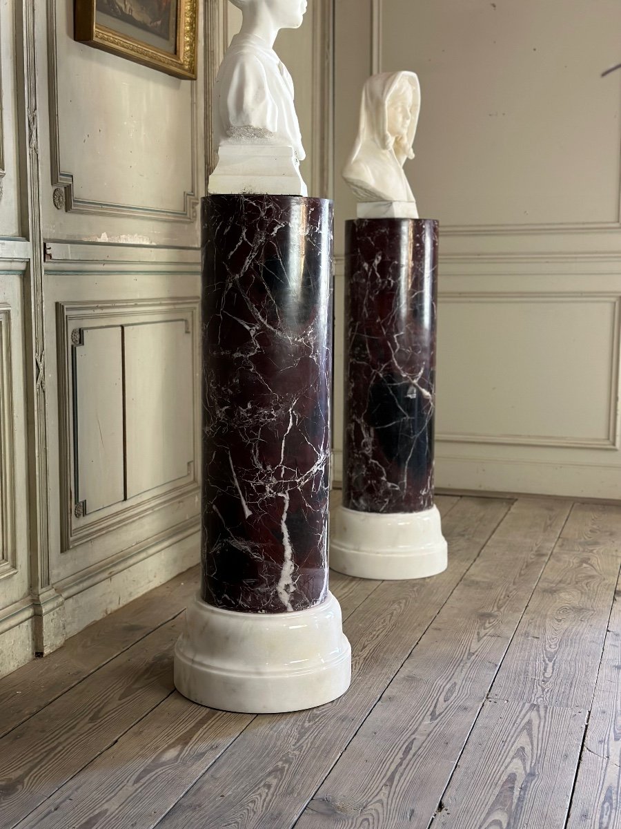 Pair Of Columns In Levanto And White Carrara Marble Circa 1990-photo-6