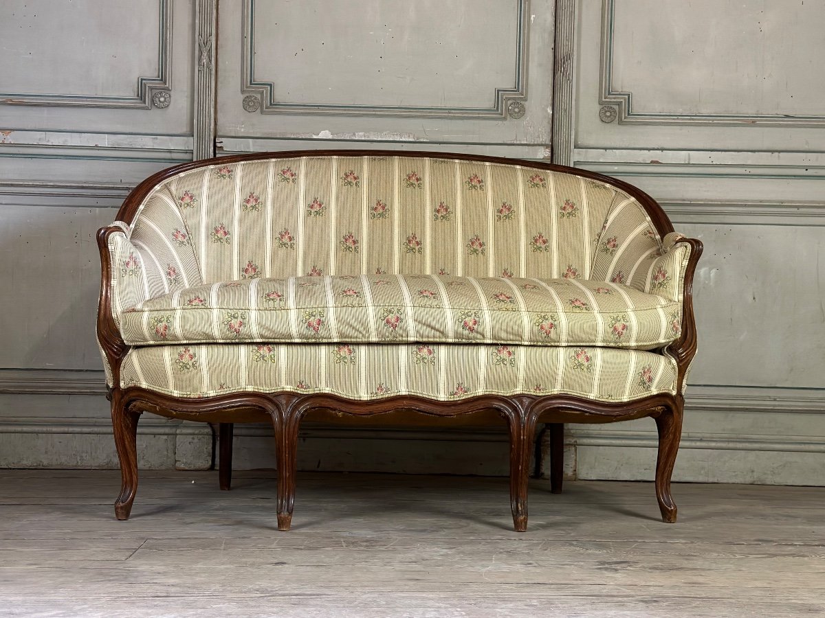 Banquette Corbeille De Style Louis XV En Bois Sculpté Vers 1880-photo-3