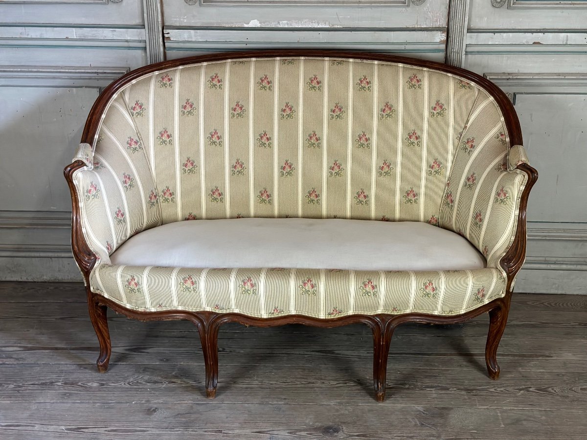 Banquette Corbeille De Style Louis XV En Bois Sculpté Vers 1880-photo-3