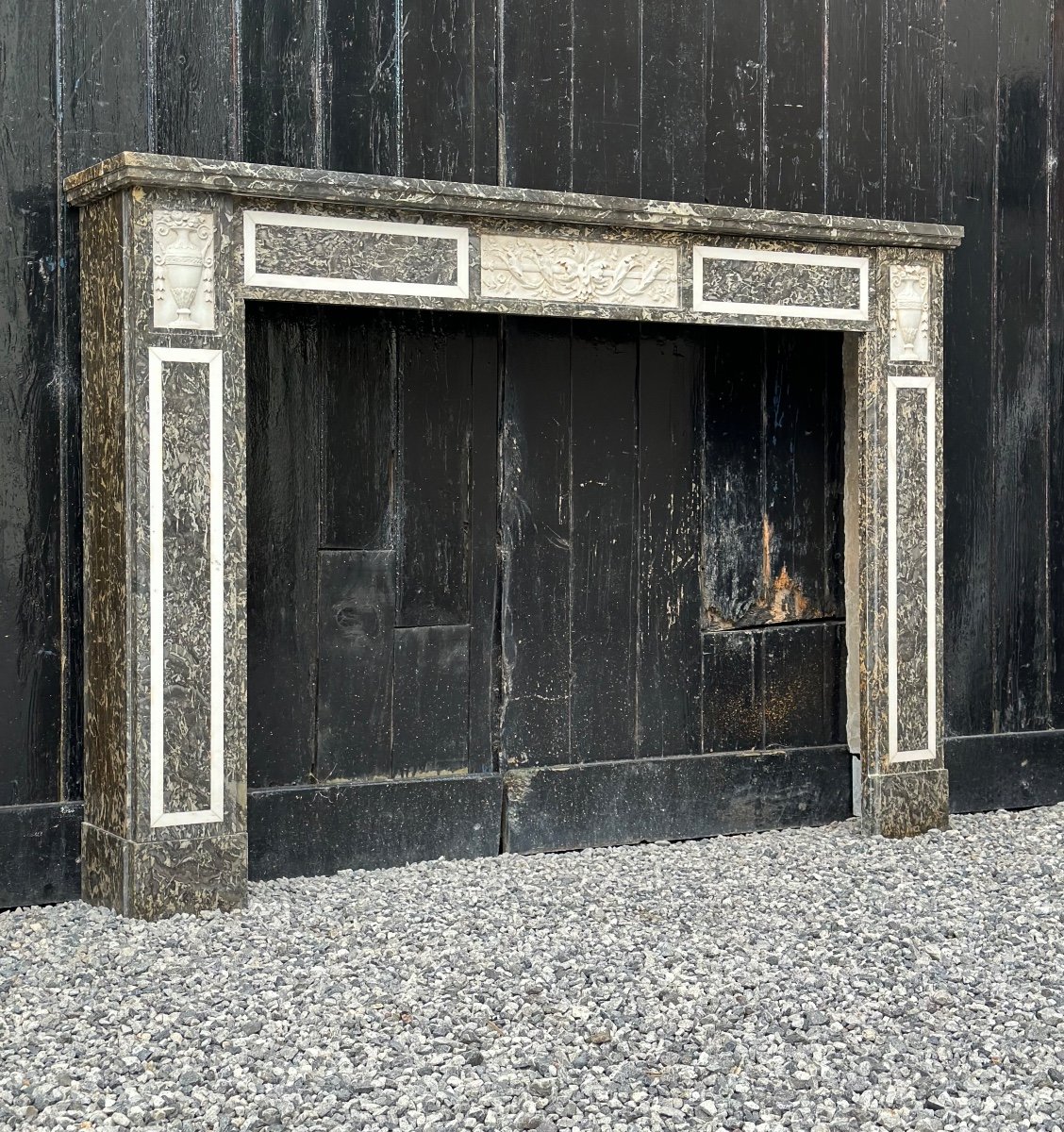 Louis XVI Fireplace In Gray Saint Anne And Statuary White Marble Circa 1800-photo-2