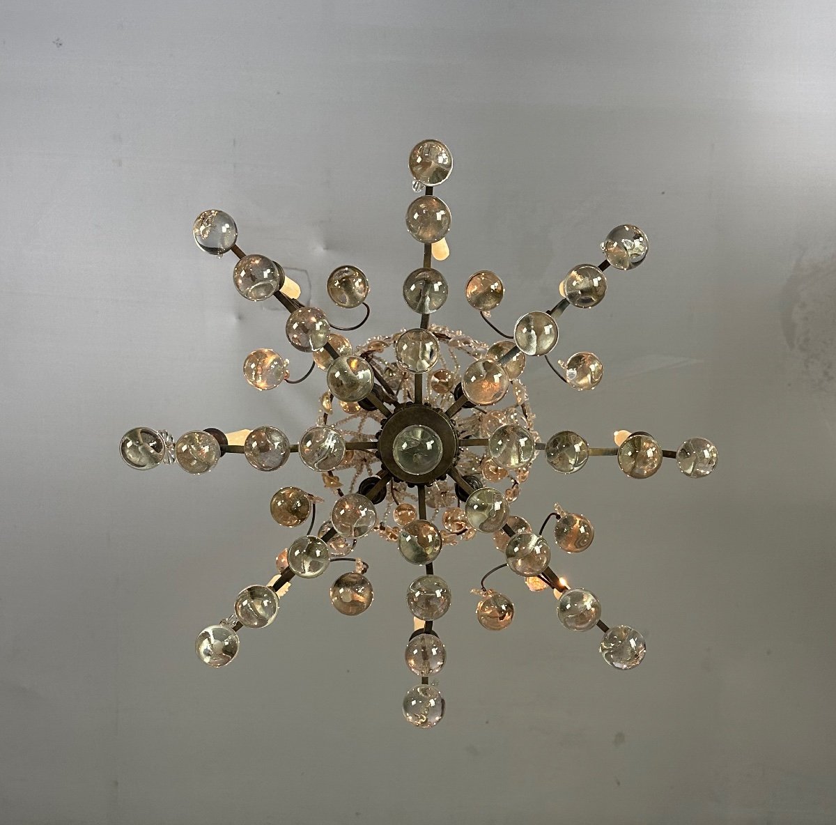 Cage Chandelier Garnished With Ball-shaped Pampilles Circa 1900-photo-3