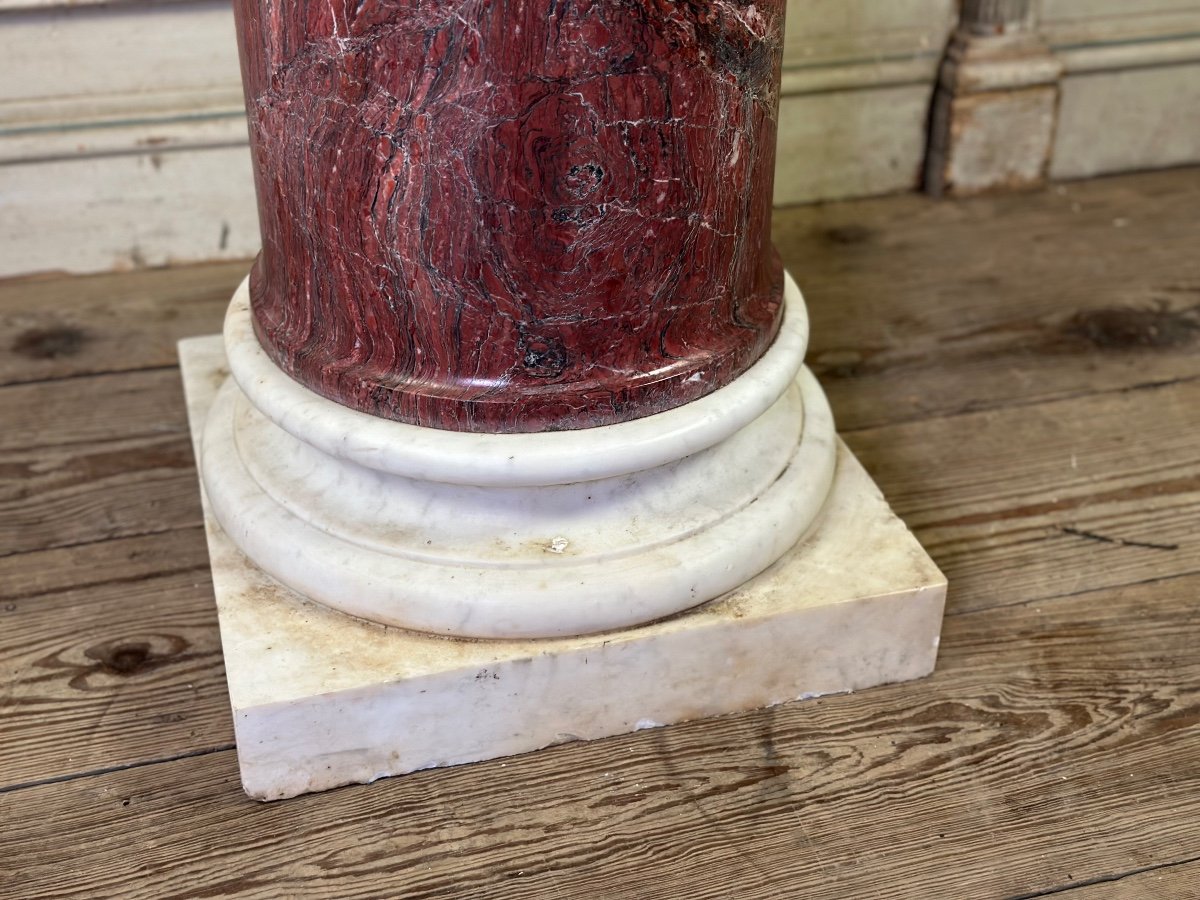 Pink Marble Column On A White Carrara Base Circa 1880-photo-3