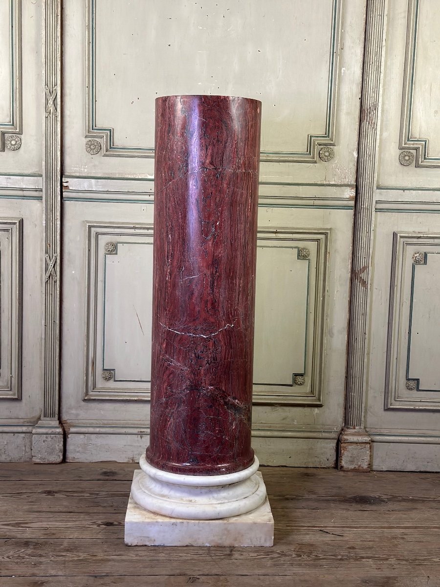 Pink Marble Column On A White Carrara Base Circa 1880-photo-1