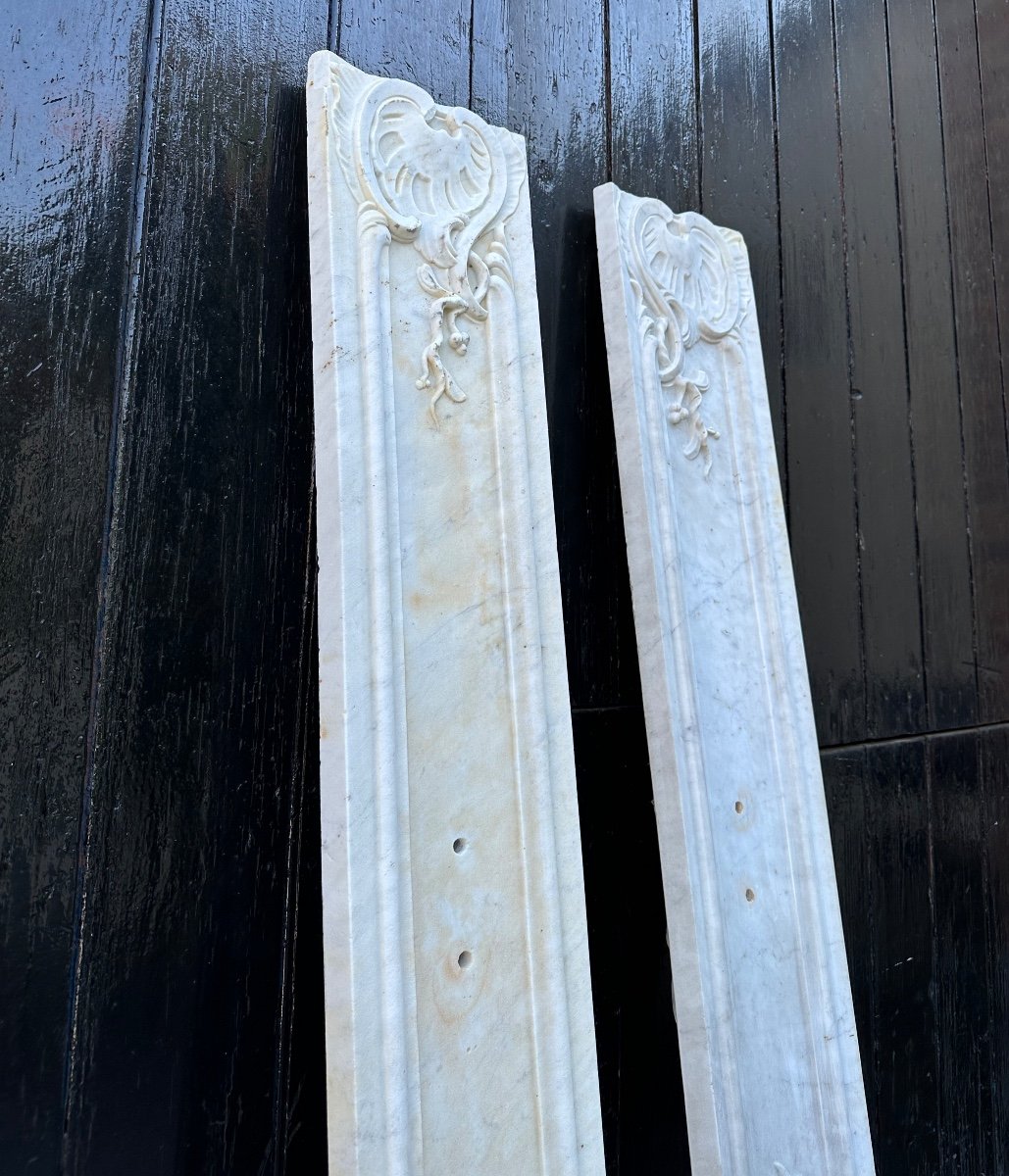 Pair Of Louis XV Pilasters In Carrara Marble, 18th Century-photo-2