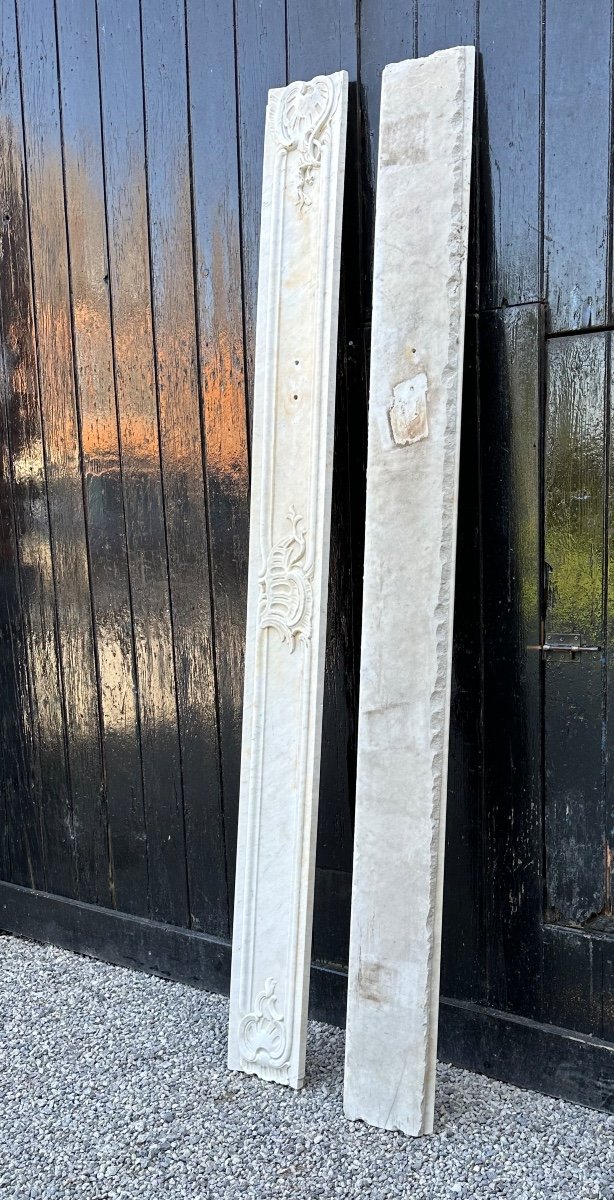 Pair Of Louis XV Pilasters In Carrara Marble, 18th Century-photo-6