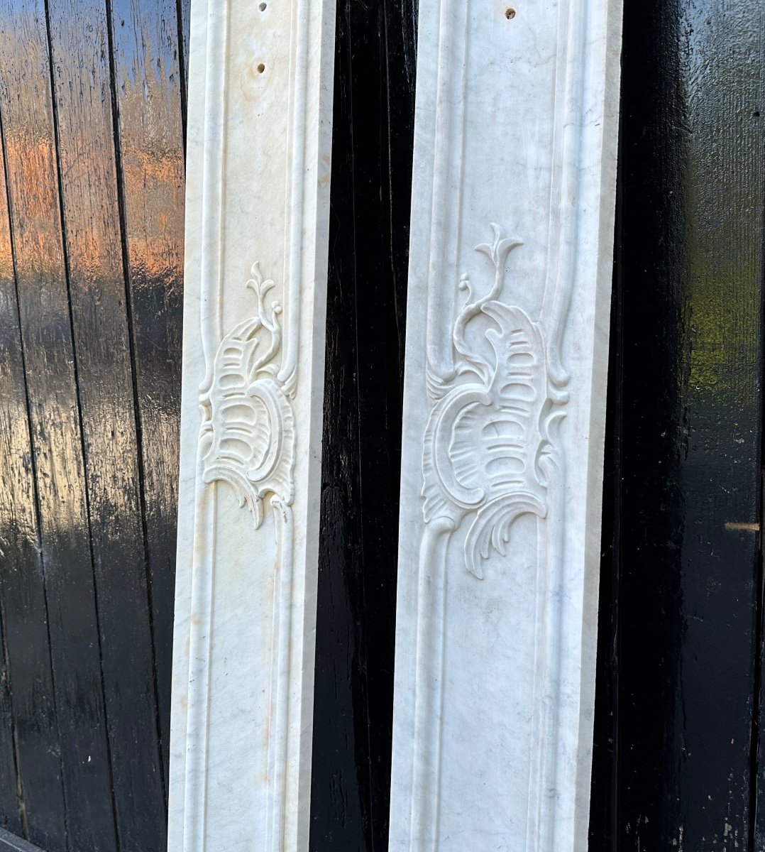 Pair Of Louis XV Pilasters In Carrara Marble, 18th Century-photo-7