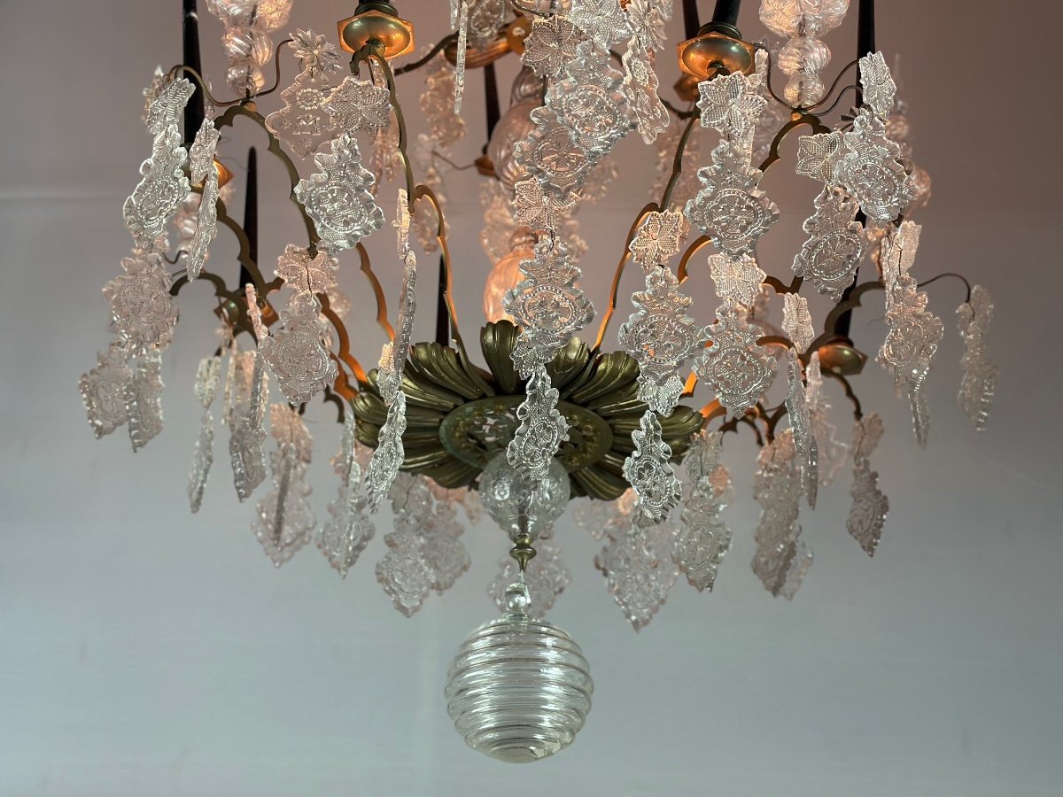 Large Bronze Chandelier Trimmed With Molded Glass Tassels Circa 1800-photo-3