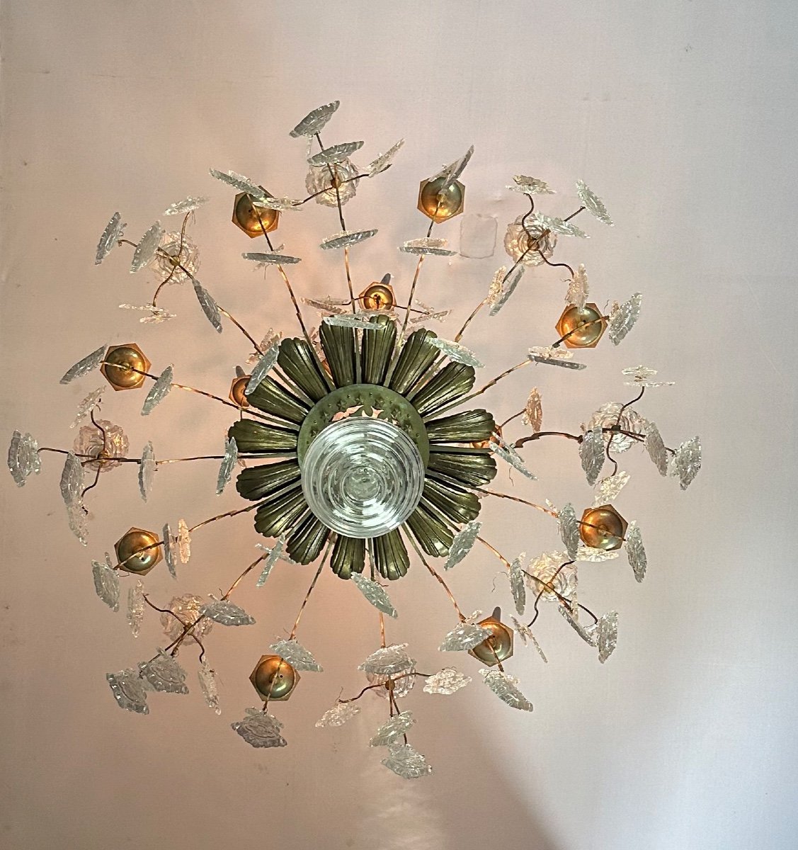 Large Bronze Chandelier Trimmed With Molded Glass Tassels Circa 1800-photo-4