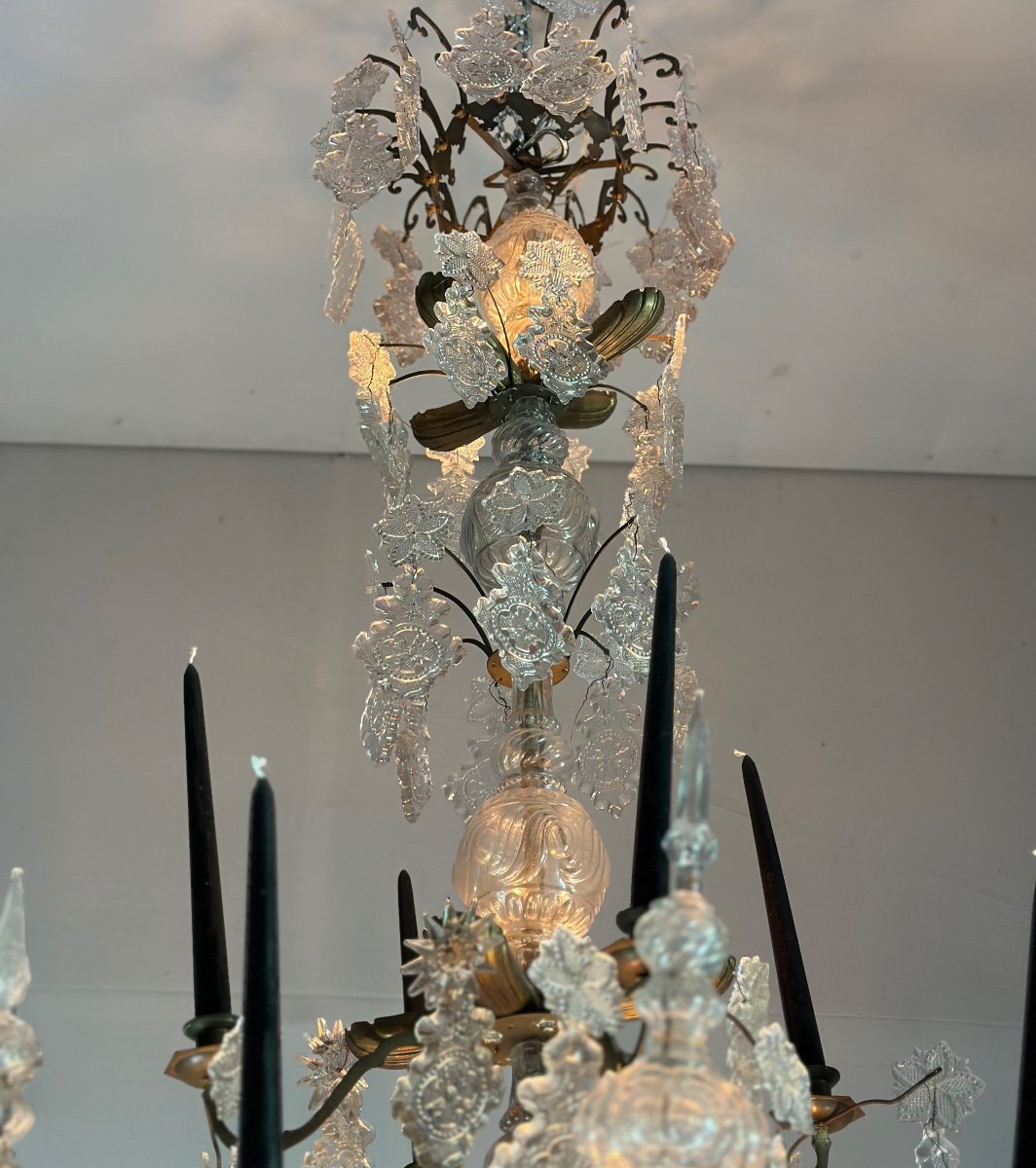 Large Bronze Chandelier Trimmed With Molded Glass Tassels Circa 1800-photo-1