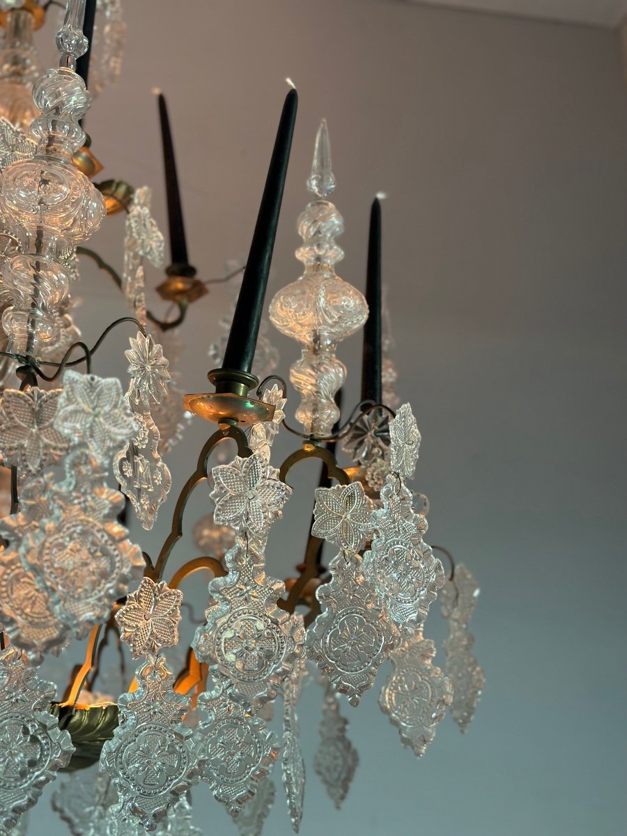 Large Bronze Chandelier Trimmed With Molded Glass Tassels Circa 1800-photo-5