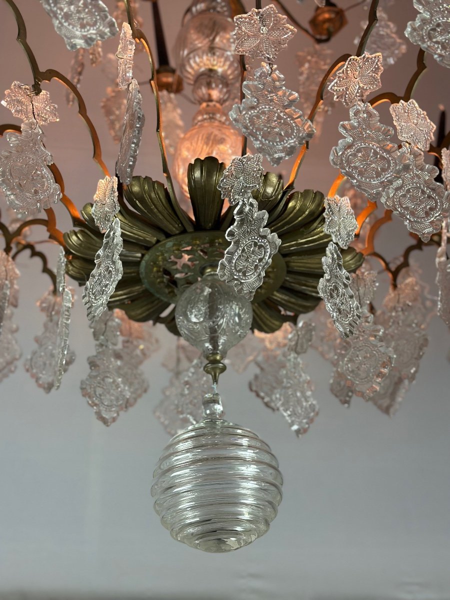 Large Bronze Chandelier Trimmed With Molded Glass Tassels Circa 1800-photo-6