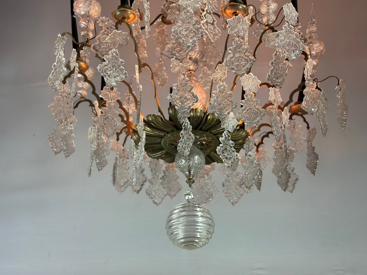 Large Bronze Chandelier Trimmed With Molded Glass Tassels Circa 1800-photo-7