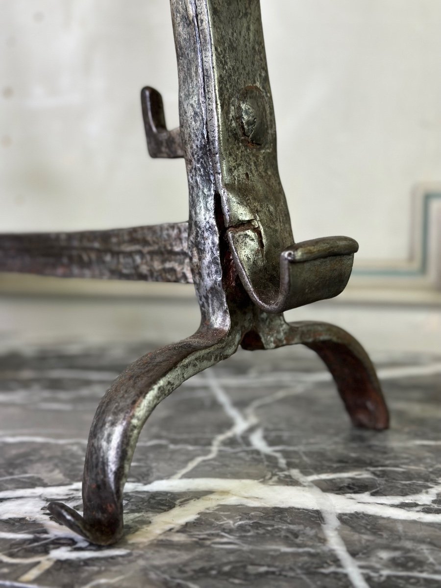 Pair Of Landiers In Wrought Iron, 18th Century-photo-2