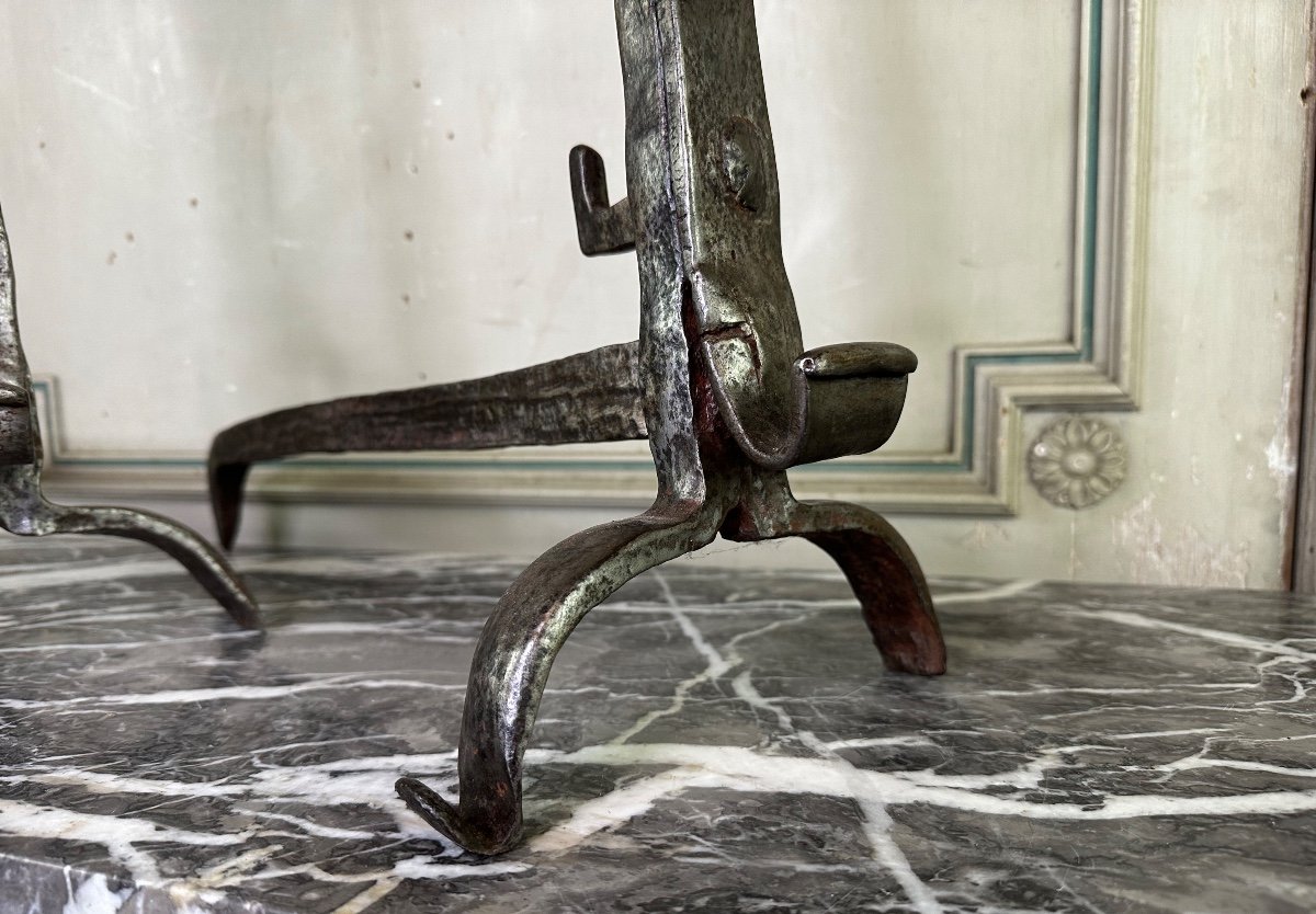 Pair Of Landiers In Wrought Iron, 18th Century-photo-5