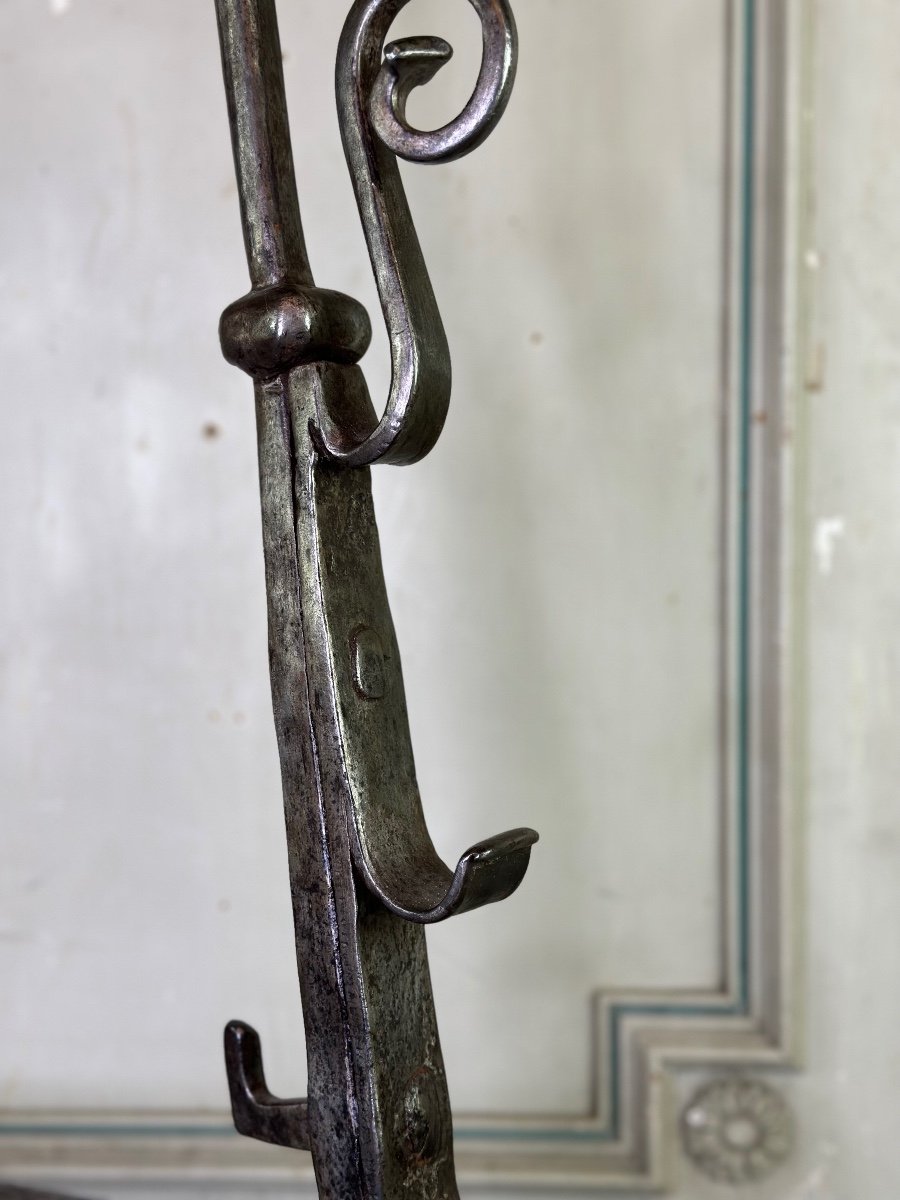 Pair Of Landiers In Wrought Iron, 18th Century-photo-6