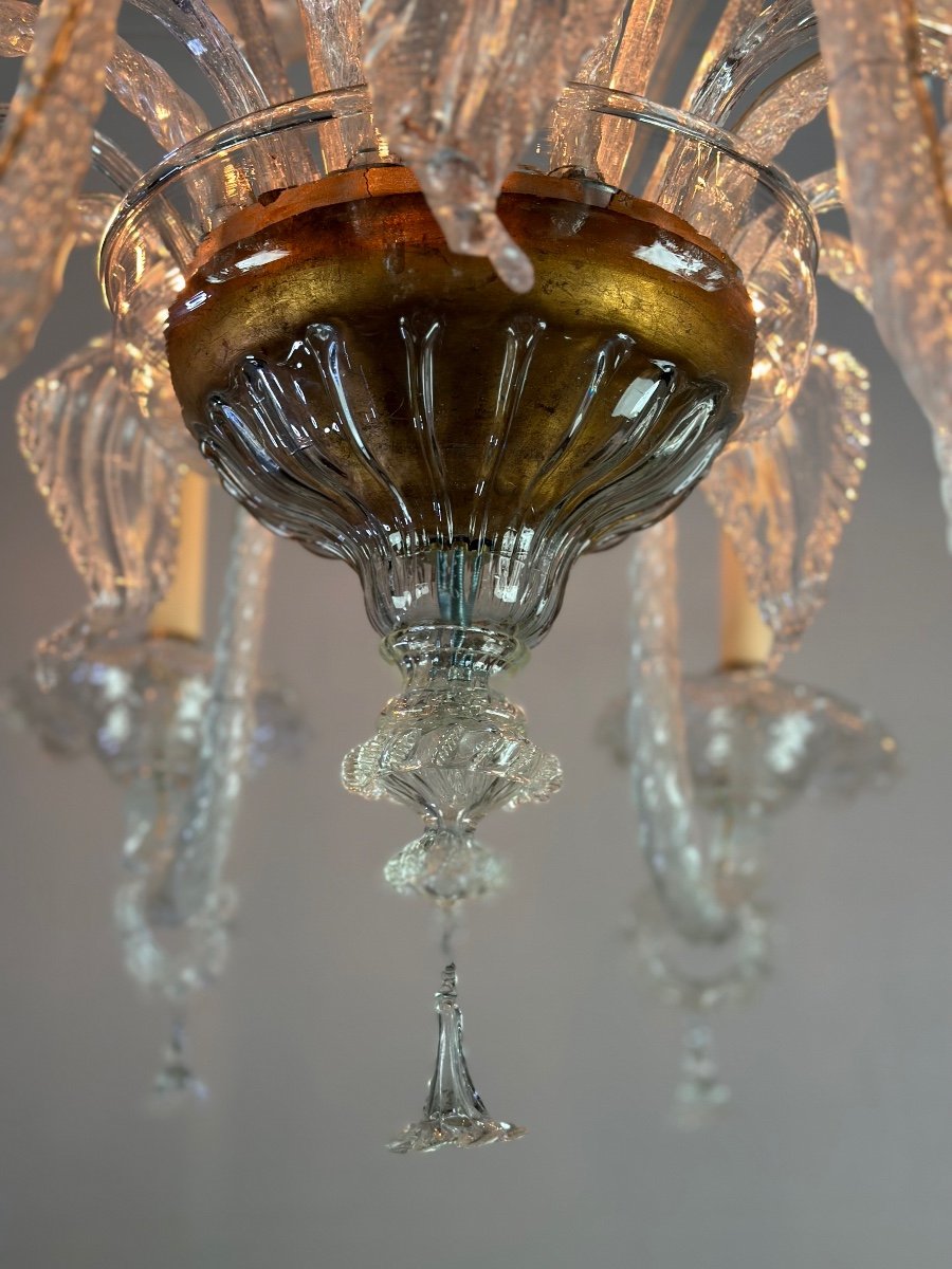 Colorless Murano Glass Chandelier 8 Arms Of Light Circa 1890-photo-2