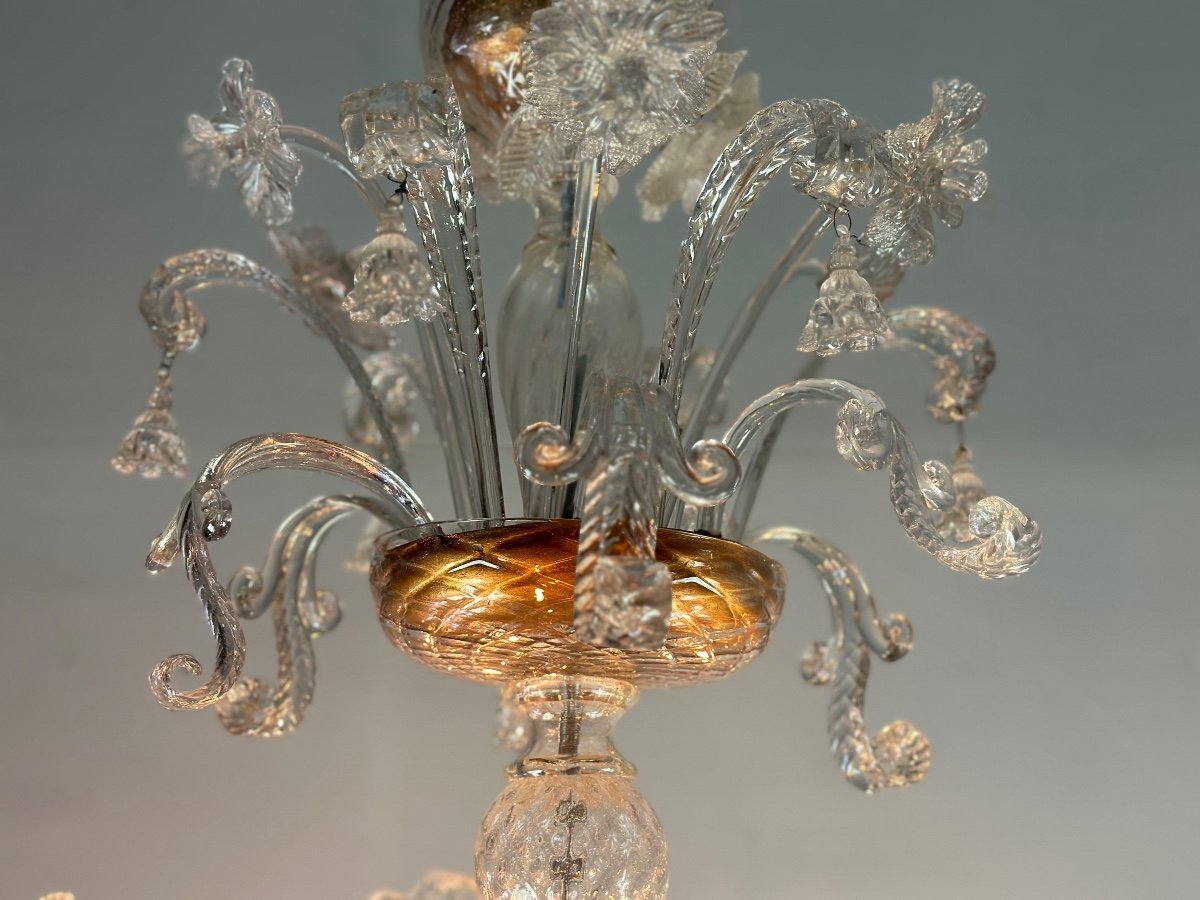 Colorless Murano Glass Chandelier 8 Arms Of Light Circa 1890-photo-4