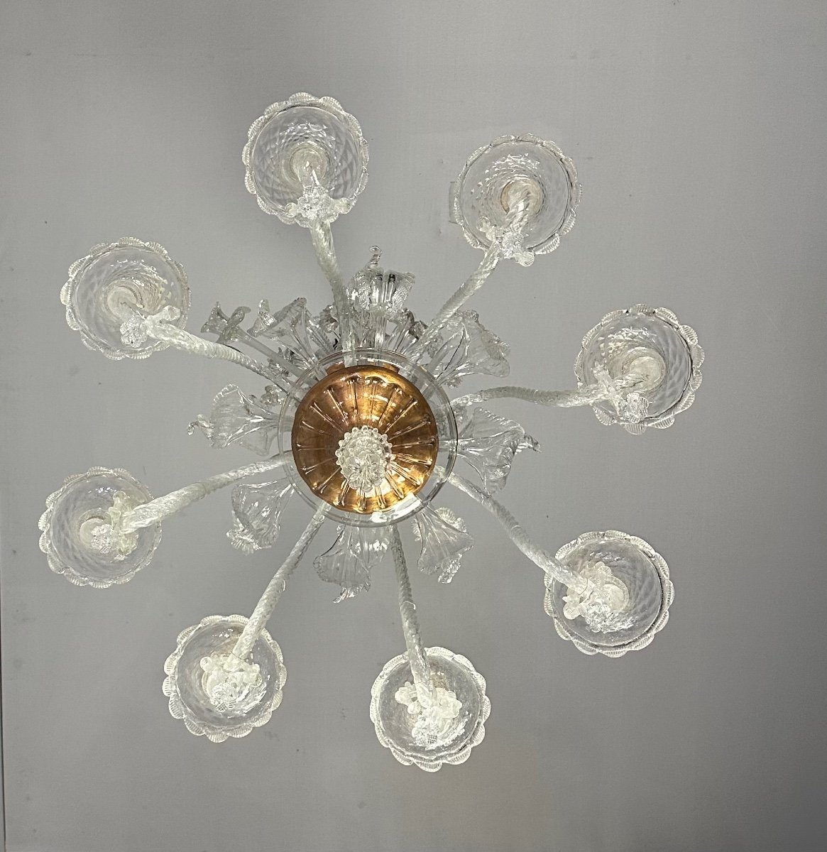 Colorless Murano Glass Chandelier 8 Arms Of Light Circa 1890-photo-1