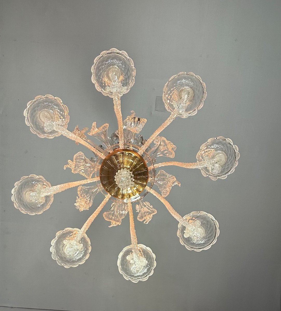 Colorless Murano Glass Chandelier 8 Arms Of Light Circa 1890-photo-2