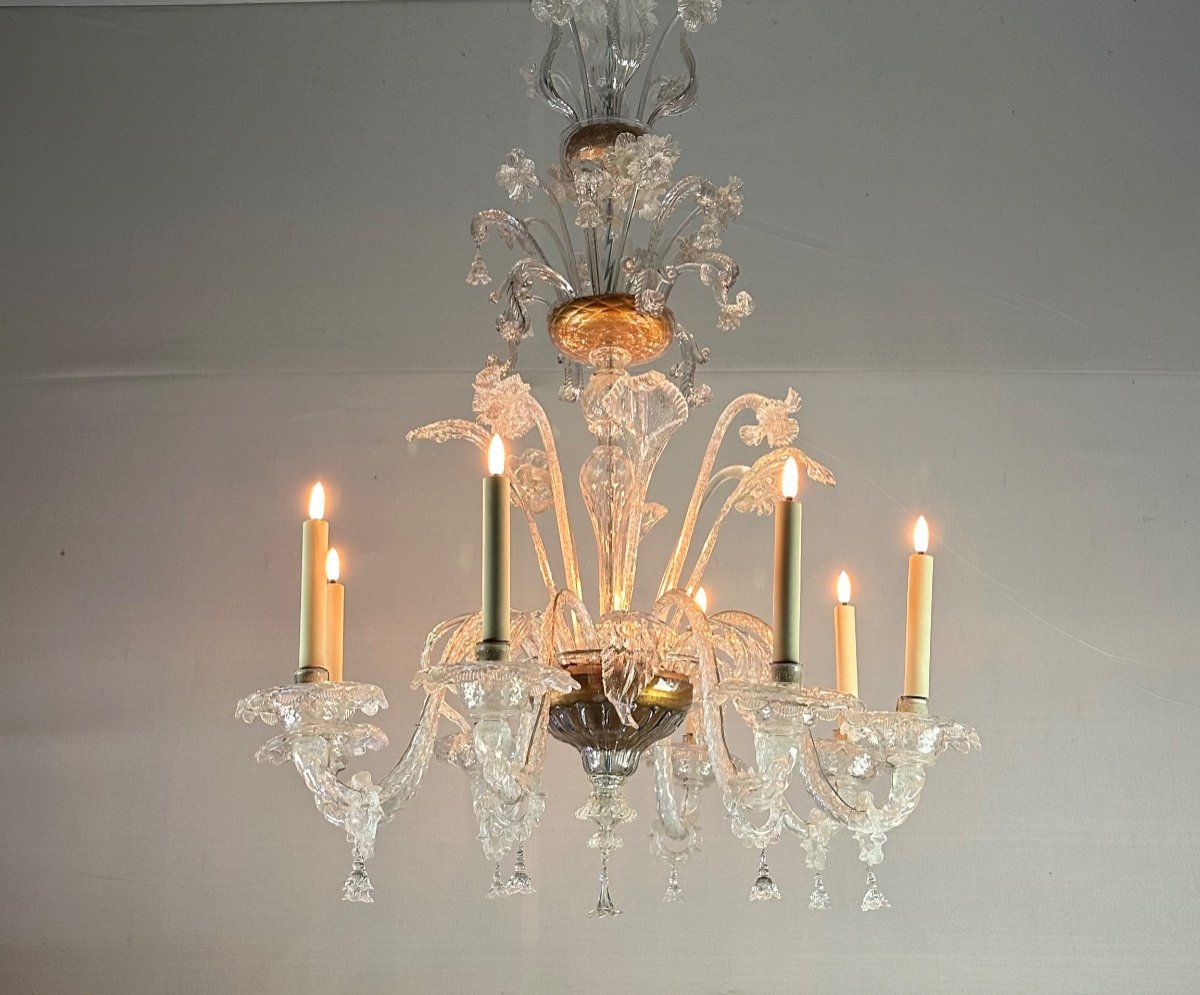 Colorless Murano Glass Chandelier 8 Arms Of Light Circa 1890-photo-4