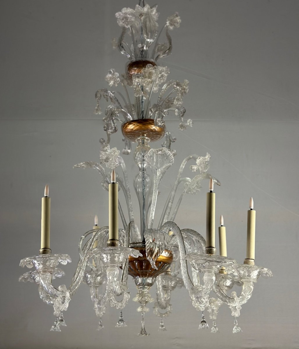 Colorless Murano Glass Chandelier 8 Arms Of Light Circa 1890-photo-5