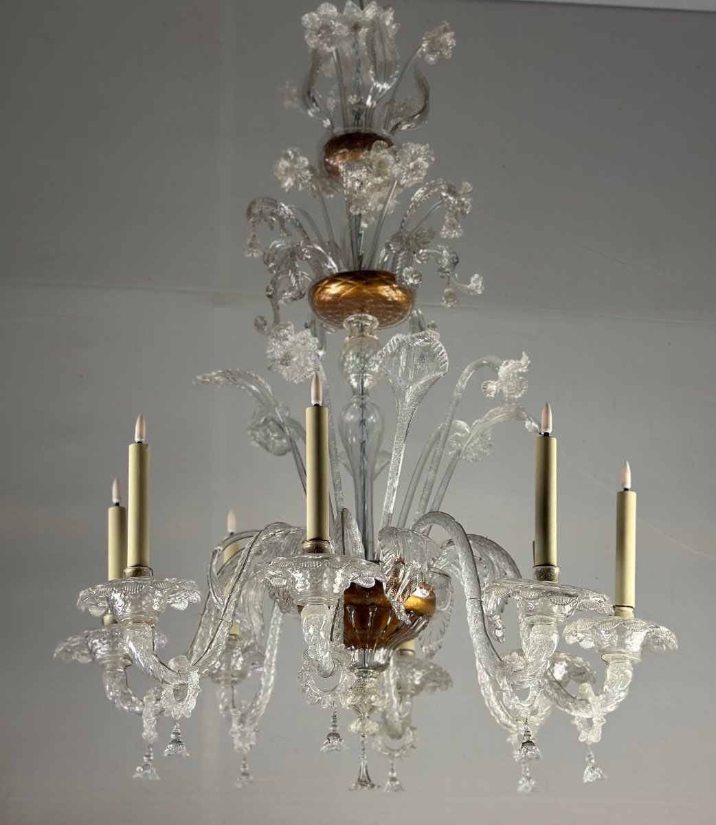 Colorless Murano Glass Chandelier 8 Arms Of Light Circa 1890-photo-6