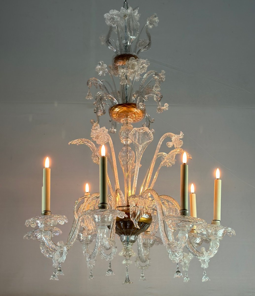 Colorless Murano Glass Chandelier 8 Arms Of Light Circa 1890-photo-7