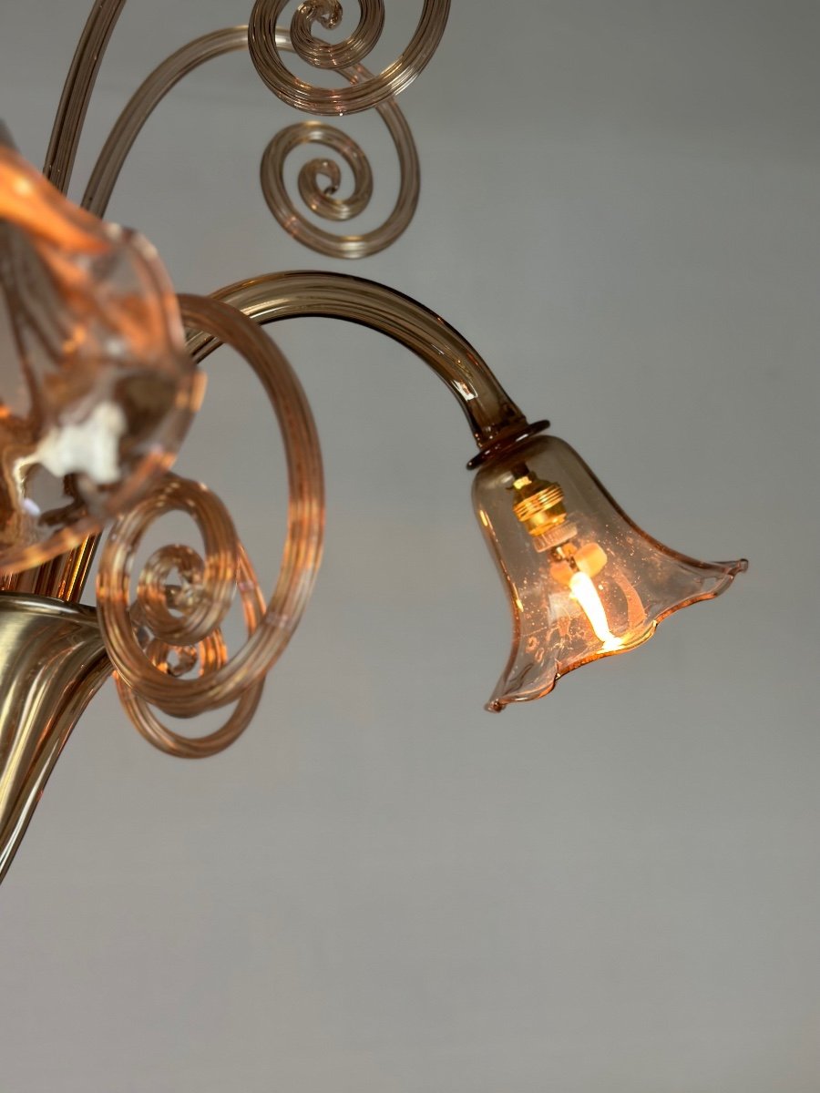 Venetian Chandelier In Mordore Murano Glass, 4 Arms Of Light Circa 1940-photo-1