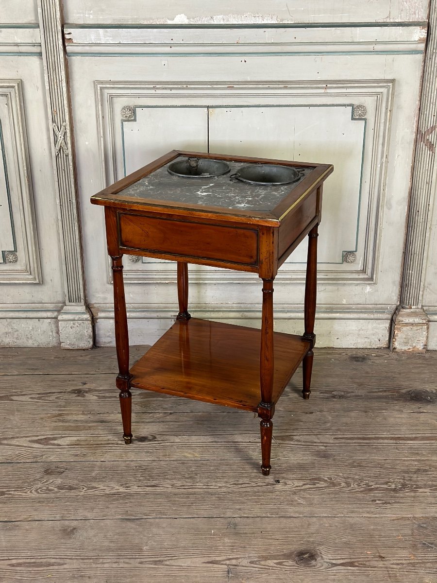 Mahogany Cooling Table, Gray Marble Top, Two Zinc Buckets, 18th Century-photo-3