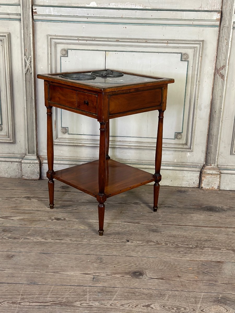 Mahogany Cooling Table, Gray Marble Top, Two Zinc Buckets, 18th Century-photo-1