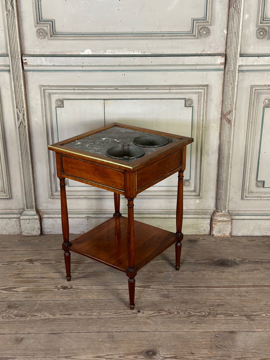 Mahogany Cooling Table, Gray Marble Top, Two Zinc Buckets, 18th Century-photo-4