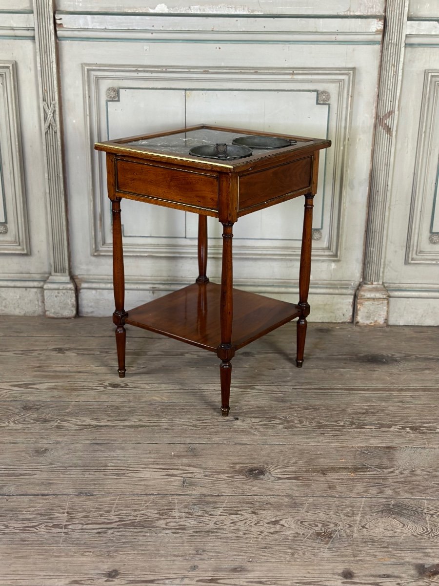 Mahogany Cooling Table, Gray Marble Top, Two Zinc Buckets, 18th Century-photo-6