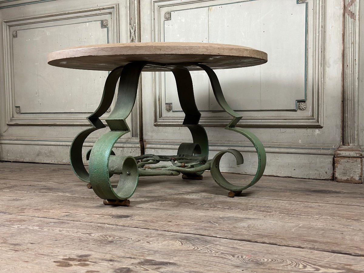 Wrought Iron And Beige Marble Coffee Table Circa 1930-photo-3