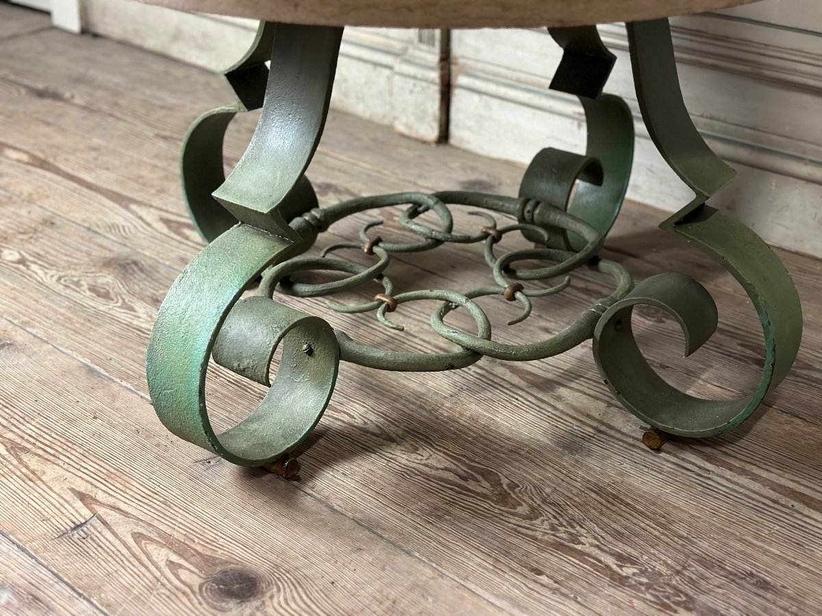 Wrought Iron And Beige Marble Coffee Table Circa 1930-photo-1