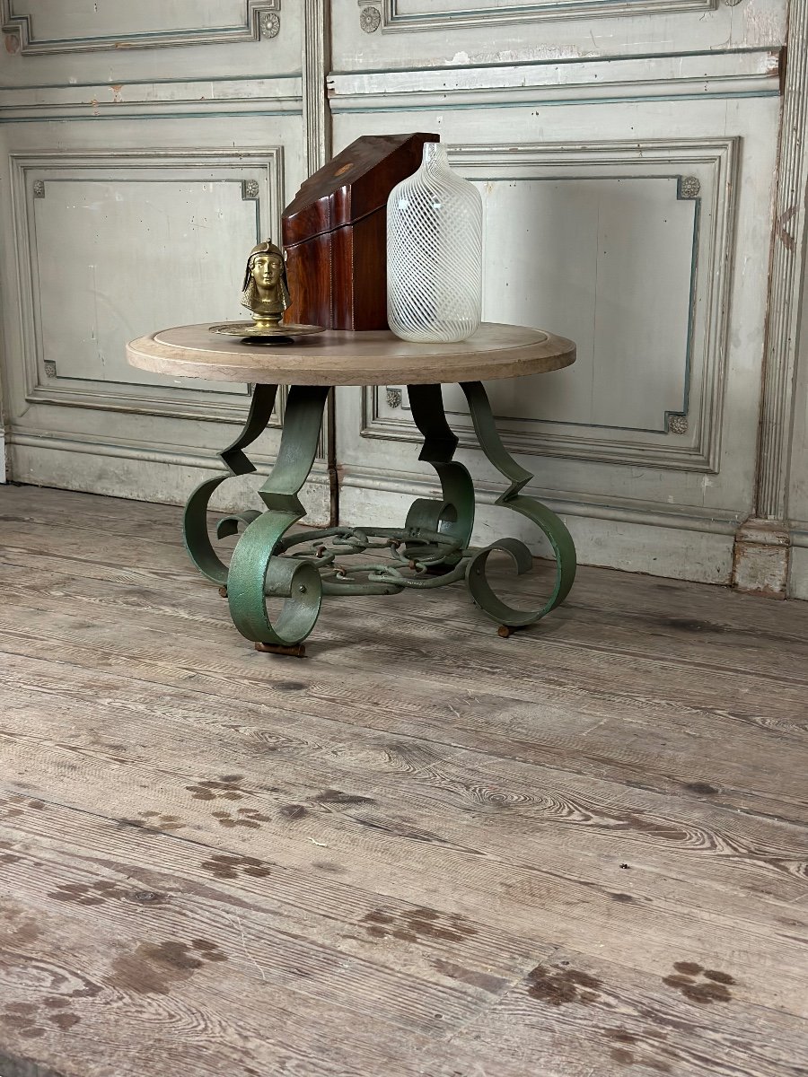 Wrought Iron And Beige Marble Coffee Table Circa 1930-photo-2