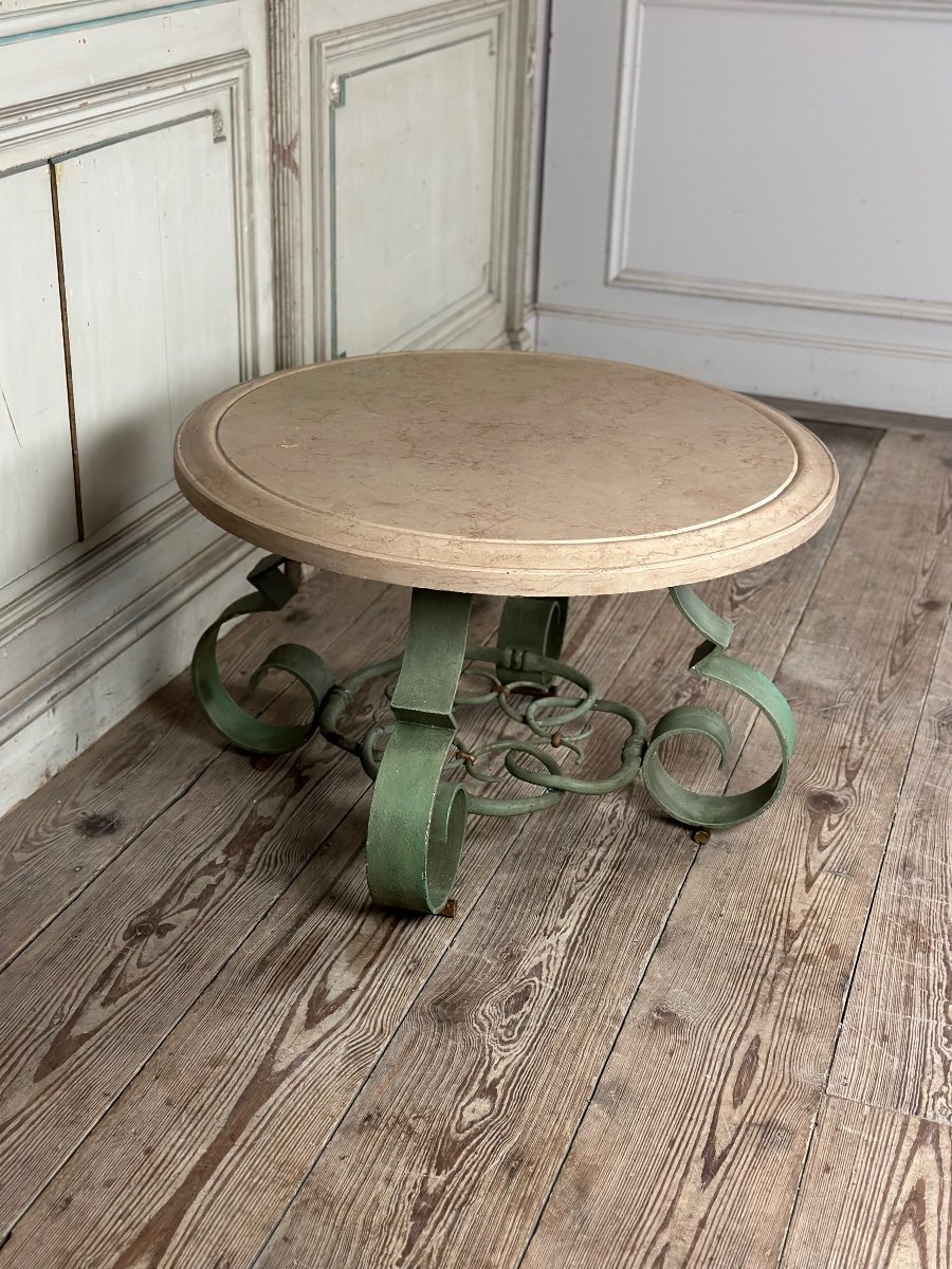 Wrought Iron And Beige Marble Coffee Table Circa 1930-photo-4