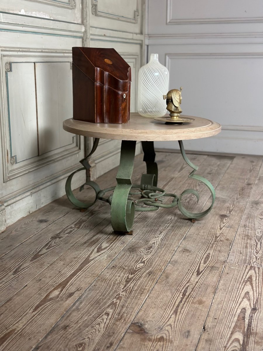 Wrought Iron And Beige Marble Coffee Table Circa 1930-photo-6