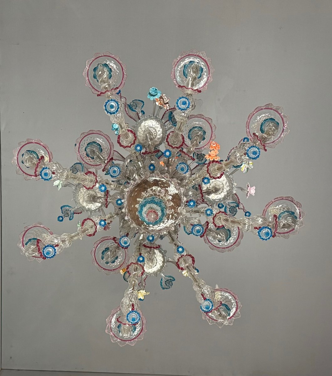 Venetian Rezzonico Chandelier In Multicolored Murano Glass, 12 Arms Of Light, Circa 1920-photo-2