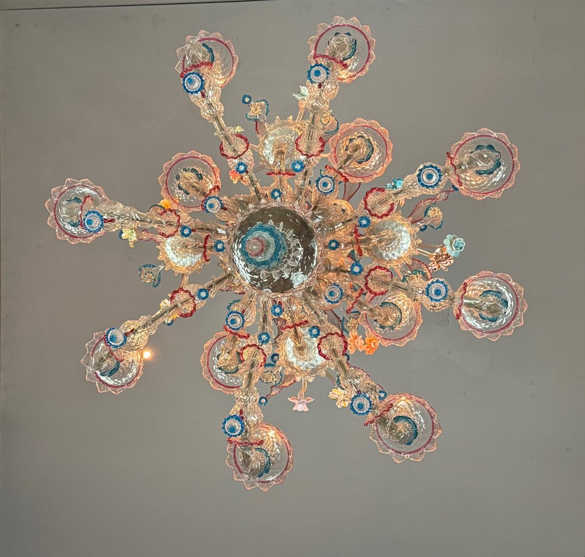 Venetian Rezzonico Chandelier In Multicolored Murano Glass, 12 Arms Of Light, Circa 1920-photo-3