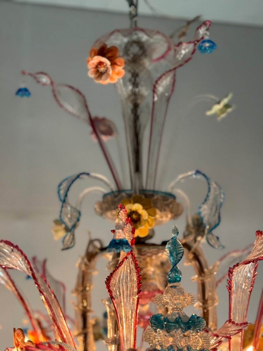 Venetian Rezzonico Chandelier In Multicolored Murano Glass, 12 Arms Of Light, Circa 1920-photo-5