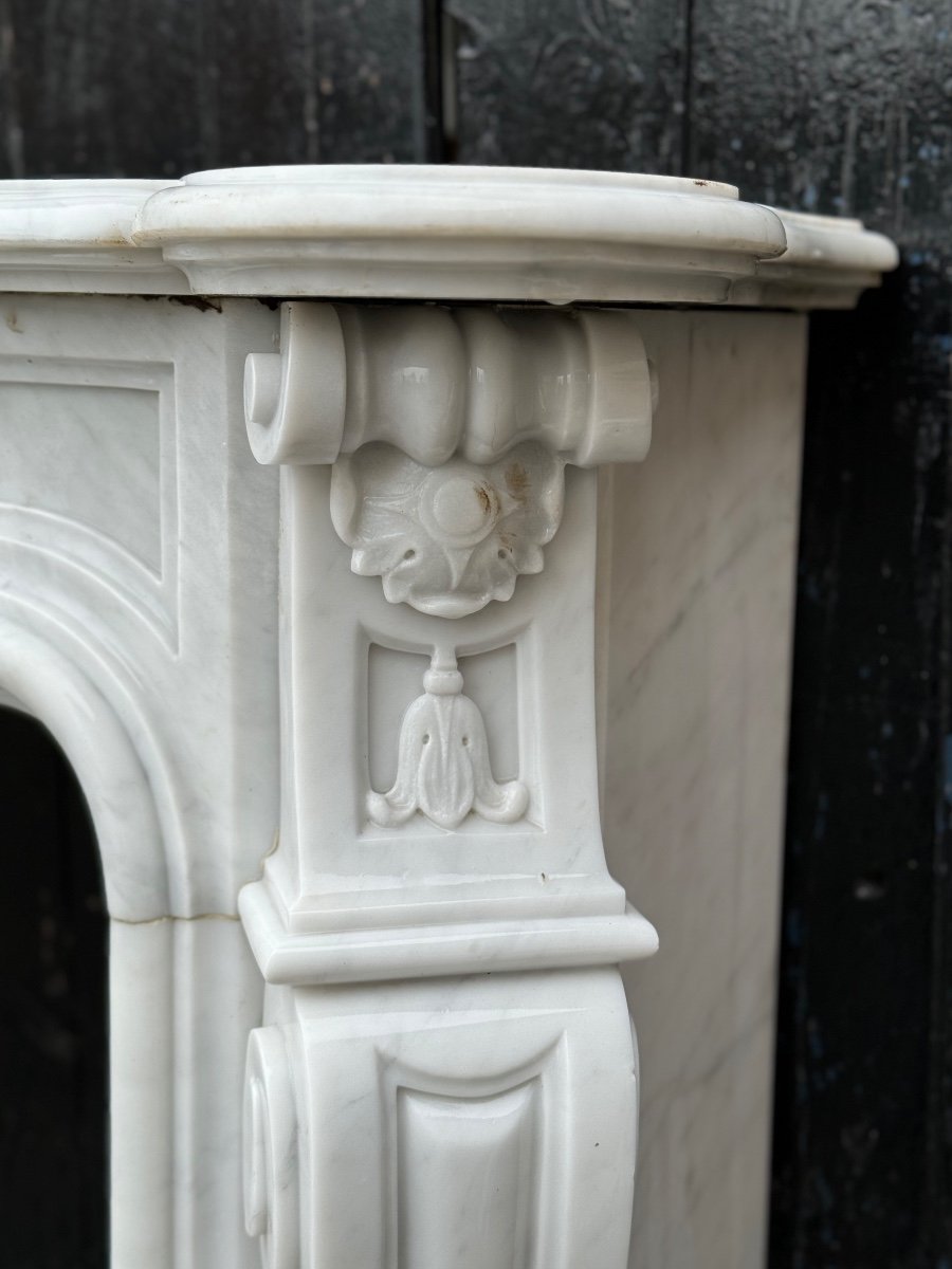 Louis XV Style Fireplace In Carrara Marble Circa 1980-photo-4