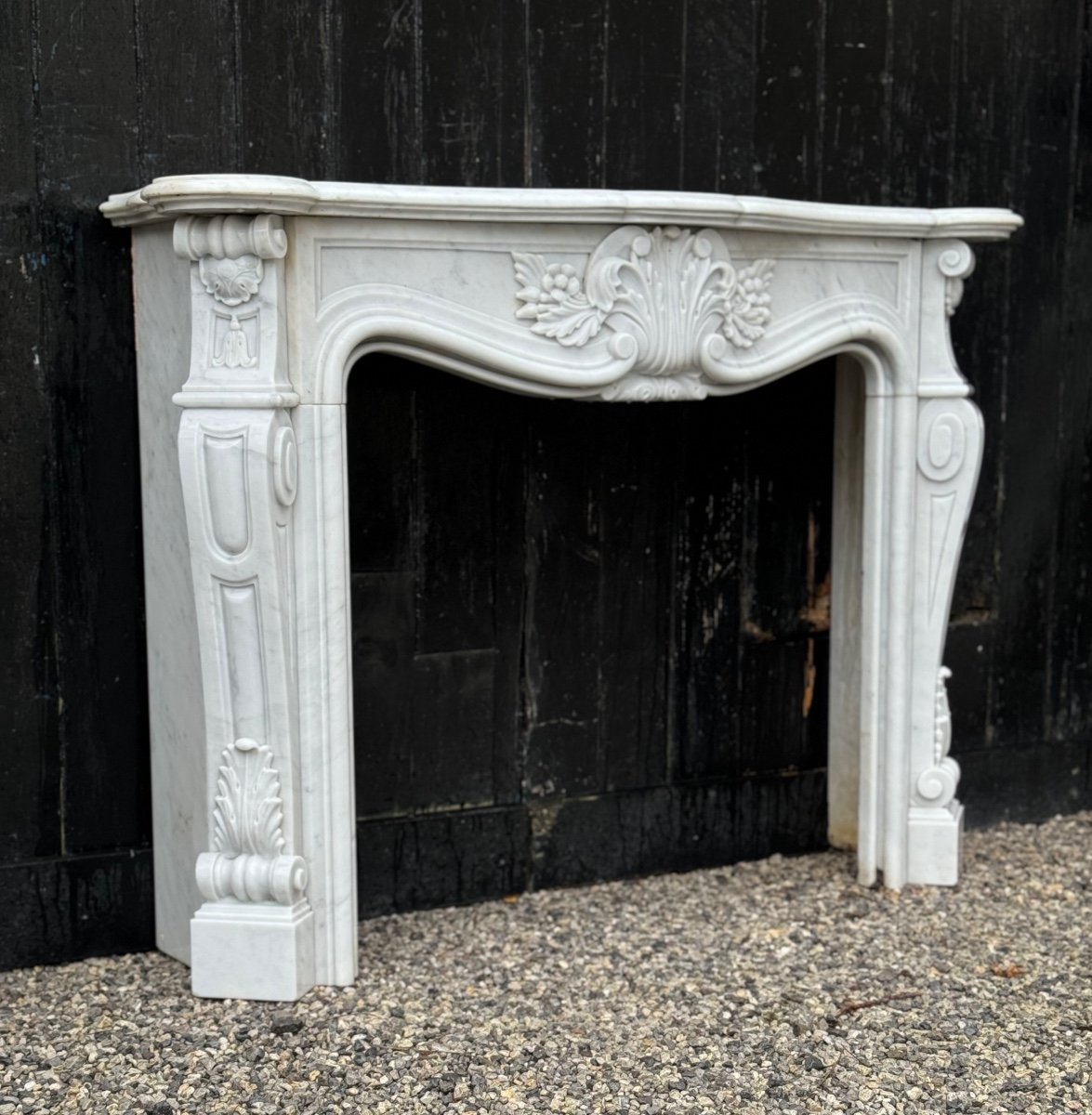 Louis XV Style Fireplace In Carrara Marble Circa 1980-photo-5