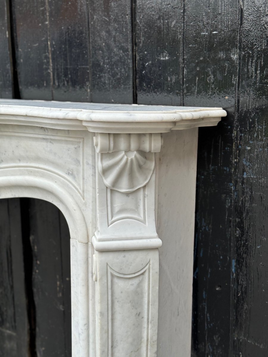 Louis XV Style Fireplace In White Carrara Marble, Circa 1880-photo-3