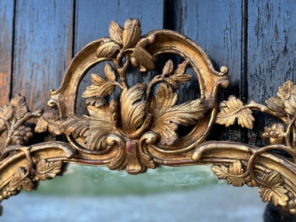 Miroir Louis XV En Bois Sculpté Et Doré à Parecloses, XVIIIème Siècle -photo-4