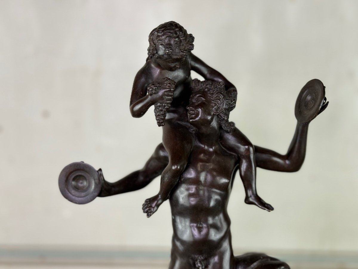 Dionysus On The Shoulders Of A Satyr, Bronze After The Antique On Yellow Base From Siena-photo-2