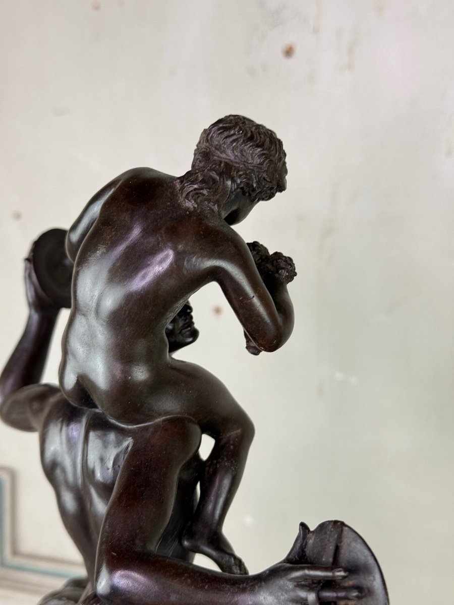 Dionysus On The Shoulders Of A Satyr, Bronze After The Antique On Yellow Base From Siena-photo-4