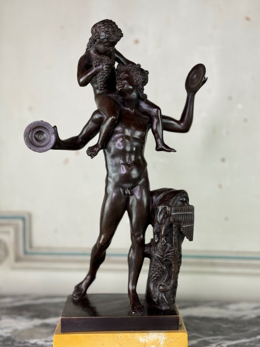 Dionysus On The Shoulders Of A Satyr, Bronze After The Antique On Yellow Base From Siena-photo-8