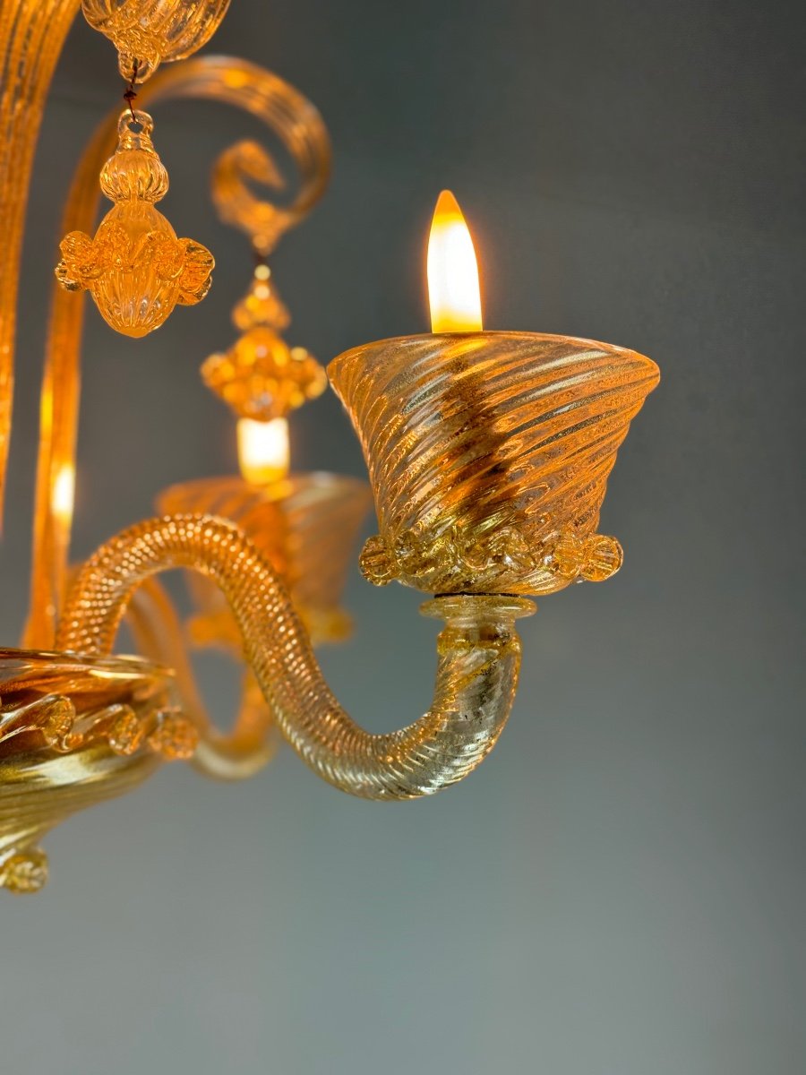 Venetian Chandelier In Golden Murano Glass 5 Arms Of Light Circa 1930-photo-4